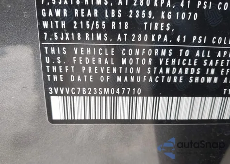 2025 Volkswagen Taos 1.5T Se из США, поврежденный, VIN 3VVVC7B23SM047710